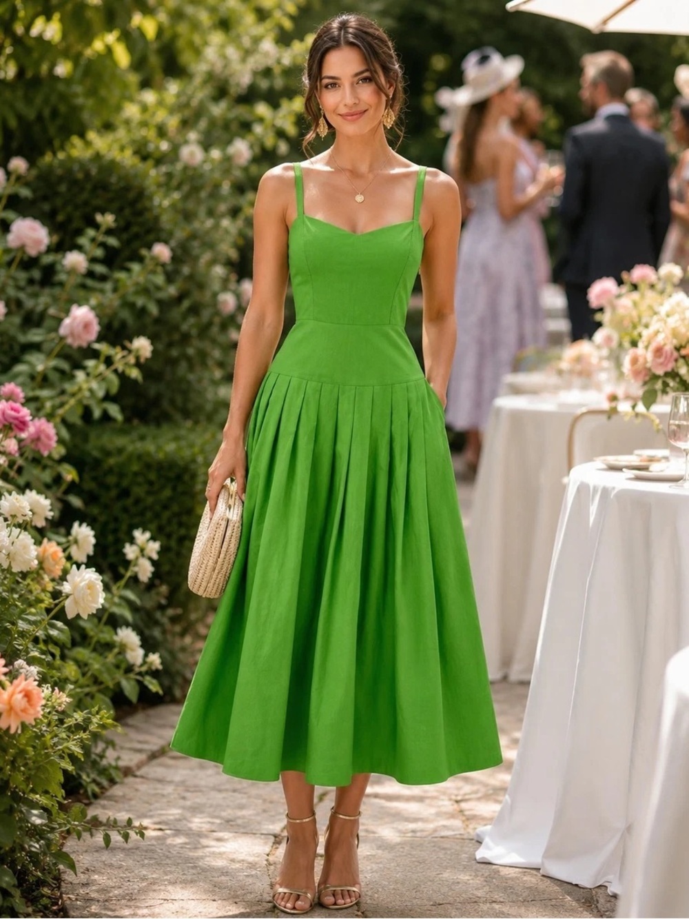 J. Crew Bright Green Strappy Sweetheart Midi Dress